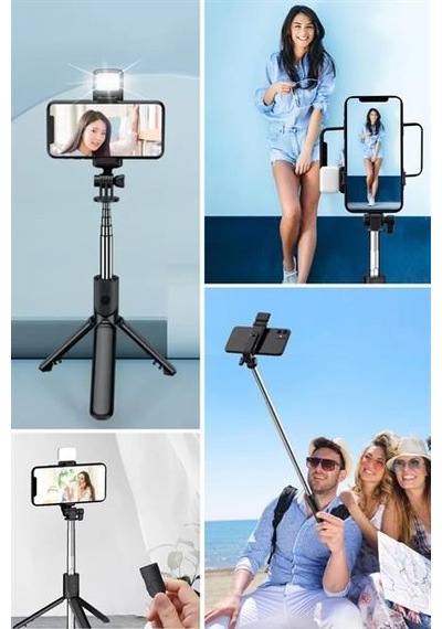 Kendiliğinden Led Işıklı Kumandalı Uzayabilen Selfie Çubuğu, Masa Üstü Tripod