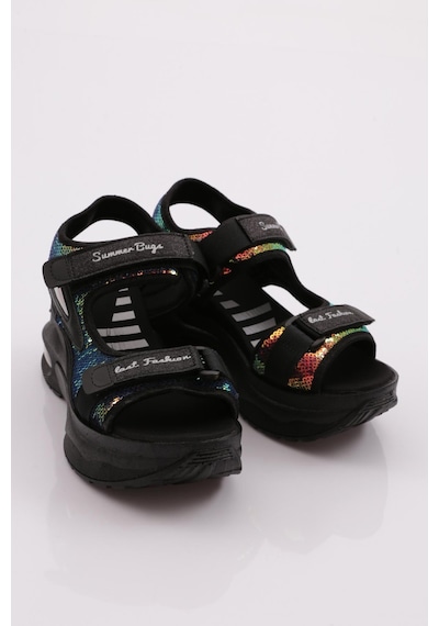 Dgn 3032 Kadin Kalin Taban Cirtli Sandalet 3032-2027-R4506 Siyah