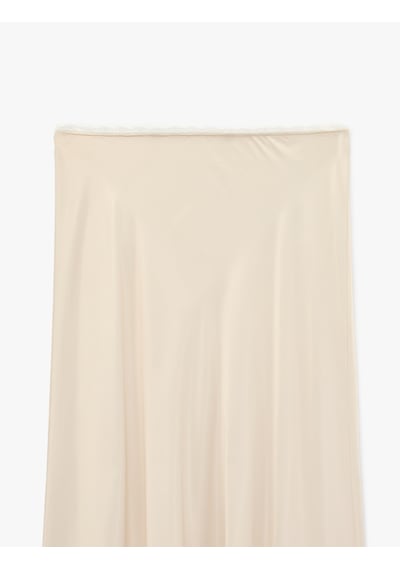 Koton Standart Bel Slim Fit Midi Saten Etek Bej 6sak70042pw Ekru