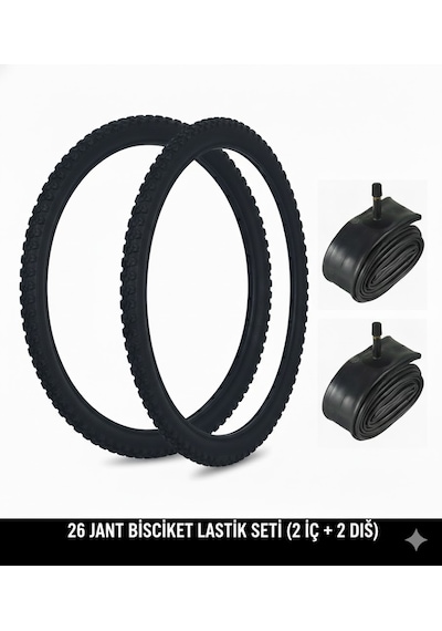 26 Jant Lastik Seti - 2 Dış Lastik 26x1.95 + 2 İç Lastik Oto Kalın Sibop - Takım Bisiklet Lastiği
