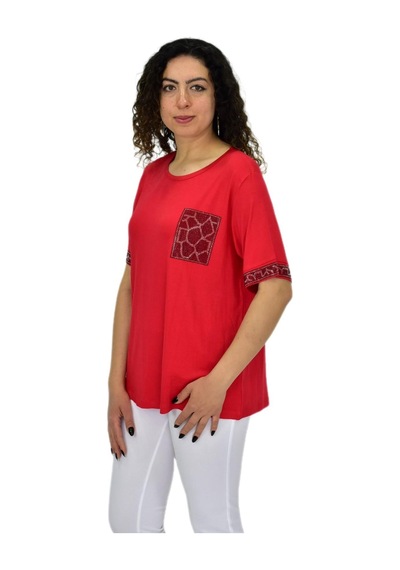 Caftan Kadın Kısa Kol Taşlı Bluz Bgl-st04709 Kırmızı