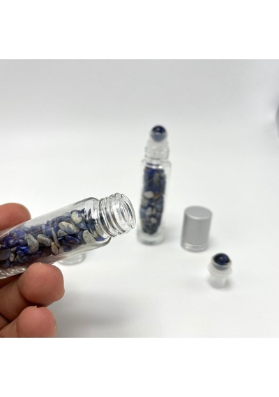 Yıldız Doğal Taş Sertifikalı Sodalit Doğal Taş Esans Şişesi + Roller Masaj Aleti 10 ML
