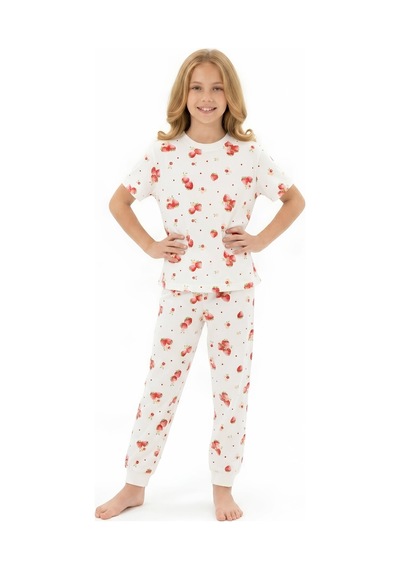 Modanino Kız Çocuk Pijama Takımı %100 Pamuk 3-13 Yaş 12714ıs Ekru