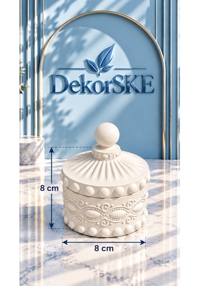 Dekorske - Taş Tozu Kapaklı Dekoratif Kutu - 8x8 Cm - İşlemeli - Çok Amaçlı Takı Ve Aksesuar Kutusu Dekoratif Objeler