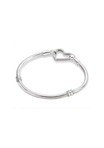 Lunarie Gümüş Yılan Zincir Kalp Kilitli Charm Bileklik