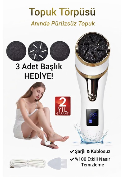 Thomax Şarjlı Topuk Nasır Giderici 2 Kademeli 3 Başlıklı Yıkanabilir Ayak Törpüsü Ayak Bakım Seti