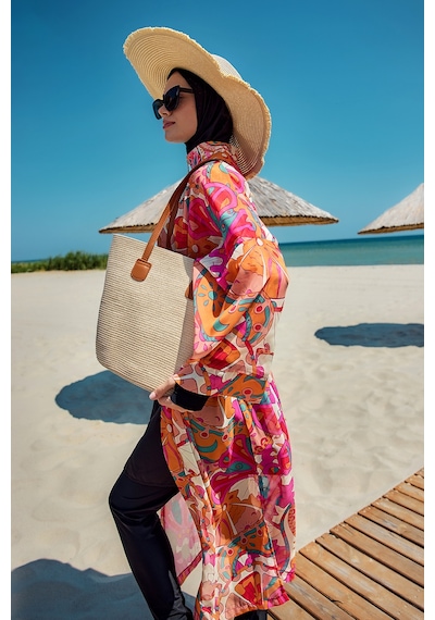 Remsa Mayo Remsa Tesettür Mayo Üzerine Tek Kaftan Kimono Pareo Oranj Rp034 Festival Oranj