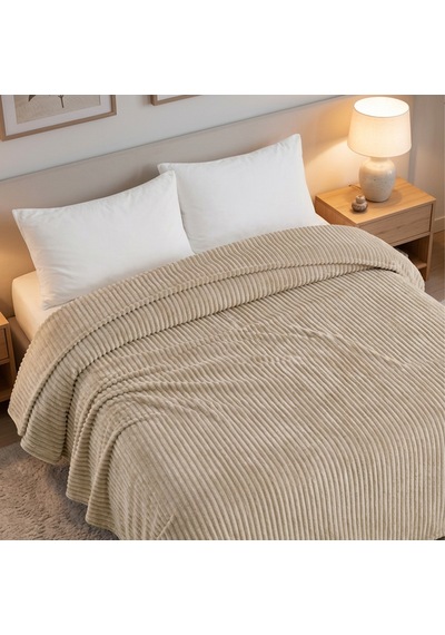 Maxstyle Çizgili Vizon Tek Kişilik Polar Battaniye Mocha 150x220 Cm Renkli