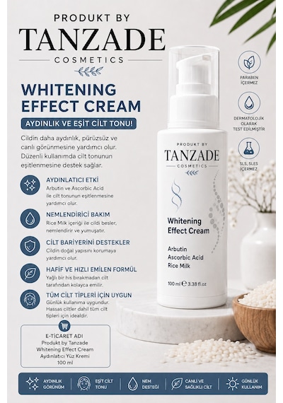 Produkt By Tanzade Whitening Effect Cream 100 Ml Arbutin, C Vitamini Ve Rice Milk İçeren Aydınlatıcı Yüz Kremi