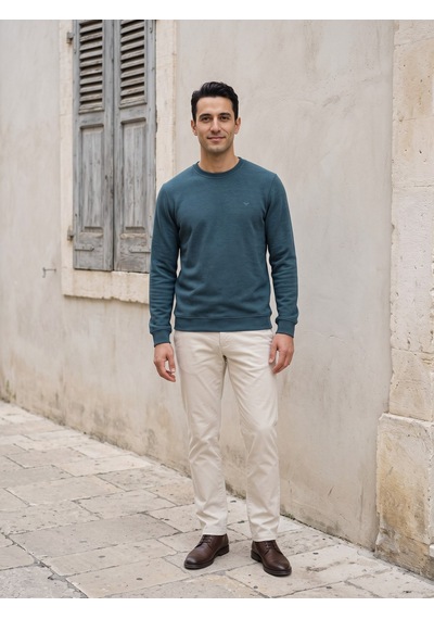 Maccali Erkek Petrol Selanik Bisiklet Yaka Sweatshirt Petrol Mavi