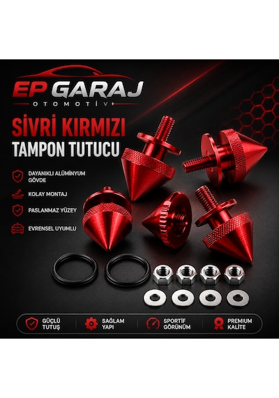 Üniversal Bütün Araçlara Uyumlu Sivri Kırmızı Tampon Tutucu Sportif Ve Güçlü Görünüm
