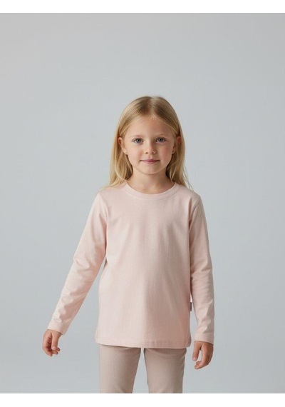 Zekids Kız Çocuk Pamuklu Bisiklet Yaka Uzun Kollu İnce Basic T-shirt-16776 Somon