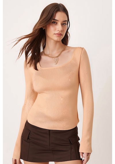 Armonika Kadın Vizon Kare Yaka Likralı Triko Bluz Arm-26k069002