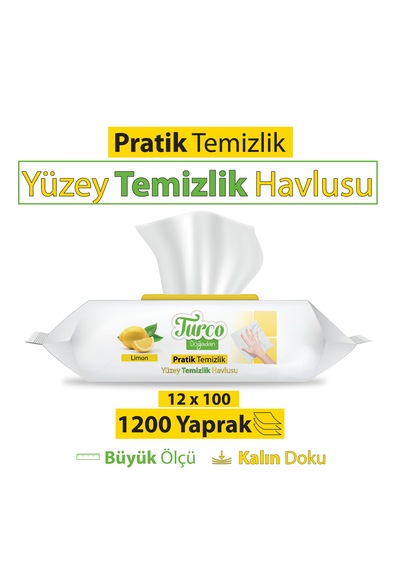 Turco Doğadan Pratik Yüzey Temizlik Havlu Limon 12 x 100'lü