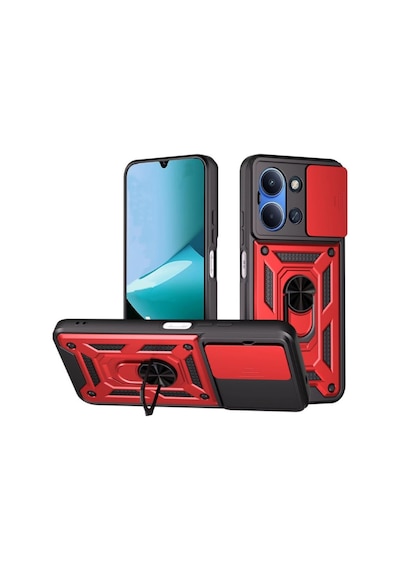 Xiaomi Redmi 15c Kılıf Kamera Korumalı Zırh Tank Sürgülü Vega Kapak Kırmızı