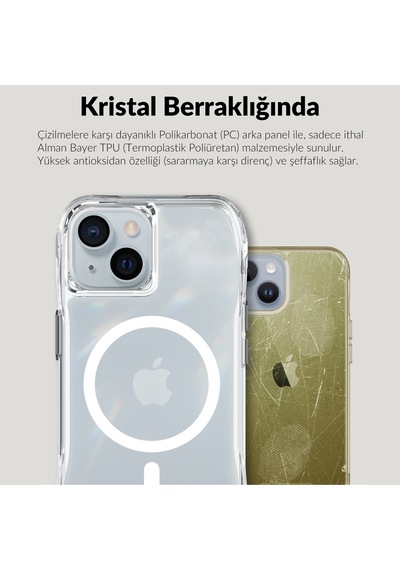 Bix iPhone Uyumlu 14 Plus / 15 Plus Octagon Hava Yastıklı Magsafe Kılıf Maksimum Korumalı Antrasit Kristal Şeffaf