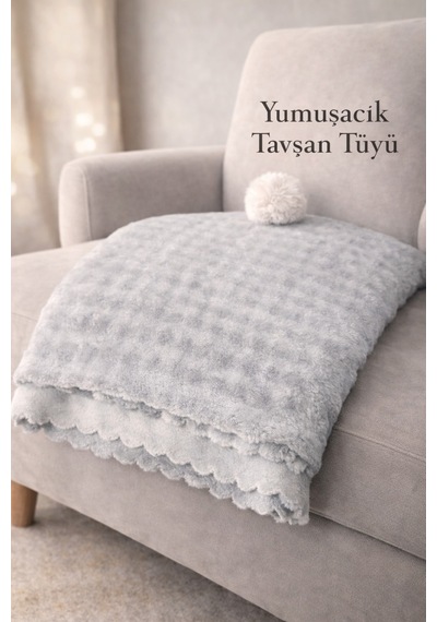 Tavşan Tüyü İthal Bubble Ultra Yumuşak Kaymaz Yıkanabilir Koltuk/çekyat Örtüsü 170x210 Büyük Ebat Gri
