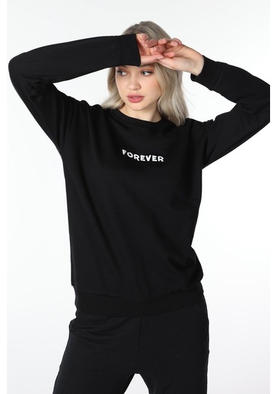 Defys Kadın Bisiklet Yaka Regular Fit Baskılı Sweatshirt Siyah - 499138804 Siyah