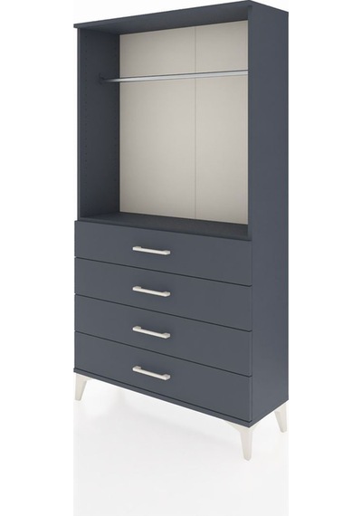 Arges Dolap Tek Raflı 4 Çekmeceli Tek Askılı 88x30x163 Antrasit-antrasit Antrasit