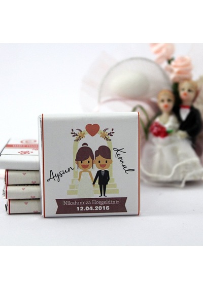 Dark Brown Nikah Çikolatası Kişiselleştirilebilir El Yapımı Madlen Çikolata NKK10 48 Adet