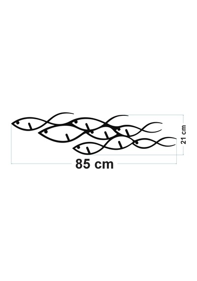 Dekoratif Metal Duvar Askılığı 80 Cm Balık Figürlü, 3 Mm Dkp Sac, Fırın Boyalı Siyah