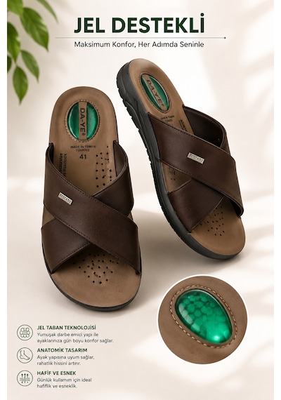 Daye 45008 Hafif Yumuşak Tabanlı Comfort Jelli Çapraz Bant Erkek Terlik Kahverengi Daye 45008 Hafif Yumuşak Tabanlı Comfort Jelli Çapraz Bant Erkek Terlik Kahverengi