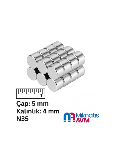 Ø5x4 Mm N35 Yuvarlak Neodyum Mıknatıs 4 Adet - 3d Yazıcı Ve Maket İçin Mıknatıs Avm