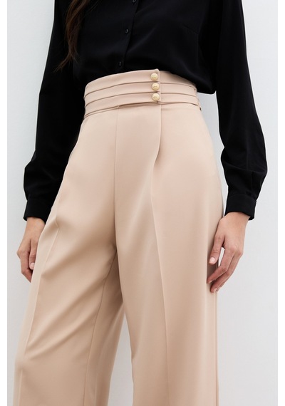 Sateen Bel Detaylı Pantolon - Bej