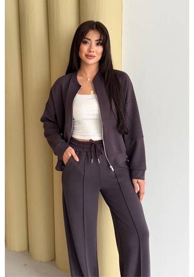 Balenbi Kadın Oversize Fermuarlı Modal Spor Takım Wide Leg Bol Paça 1194 - Form Serisi Kahverengi