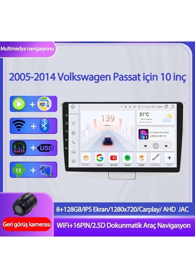 Otolas 2005-2014 Volkswagen Passat Için 8+128gb, Gps, 10 Inç Carplay Destekli, Kameralı Multimedya Navigasyon Ekranı 10"