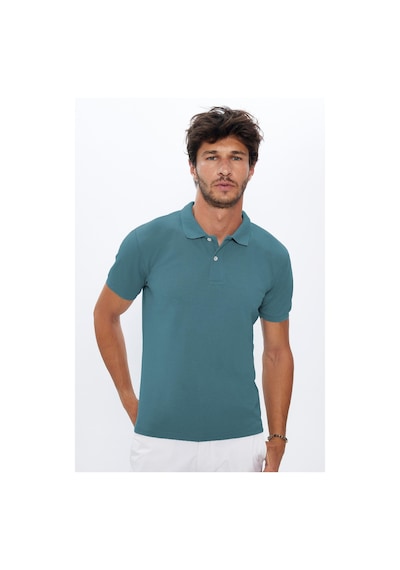 Tudors Erkek Slim Fit Dar Kesim Pamuklu Yumuşak Dokulu Serin Tutan Kumaş Düz Pike Mavi Polo Yaka Tişört-33702 Mavi