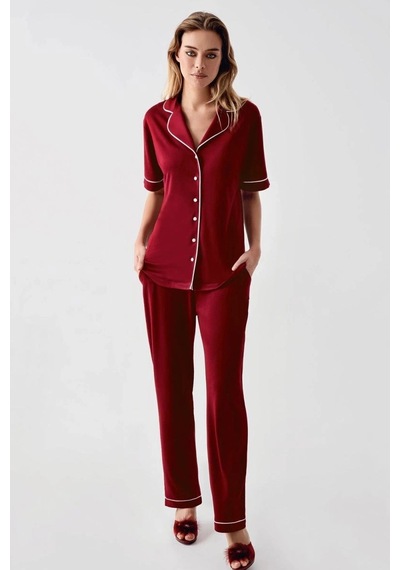 Liyuza Freshness 324 Kadın 4'lü Sabahlıklı Şorlu Pijama Takımı Bordo