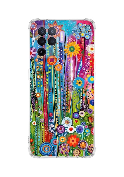 Printify Oppo Reno5 Lite İle Uyumlu Düşlerin Dansı Serisi Folklorik Bahçe Tasarımlı Uv Baskılı Köşe Korumalı Antişok Kılıf Şeffaf