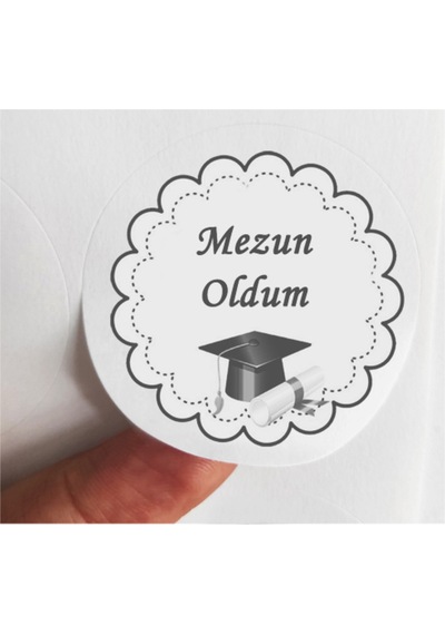 48 Adet 4 Cm Kepli Diplomalı Mezun Oldum Mezuniyet Baskılı Mat Etiket Sticker