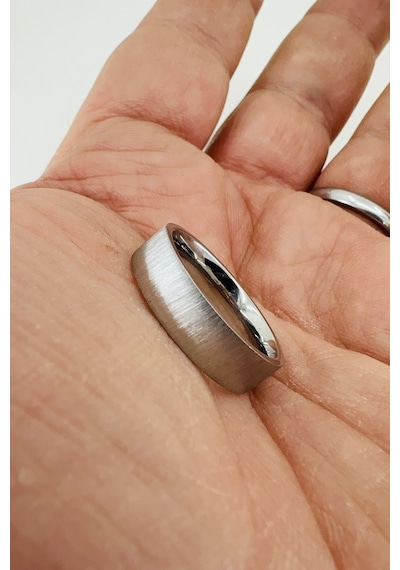6mm Fırçalanmış Mat Düz Kadın Erkek Çelik Alyans Yüzük Cl46 Beyaz