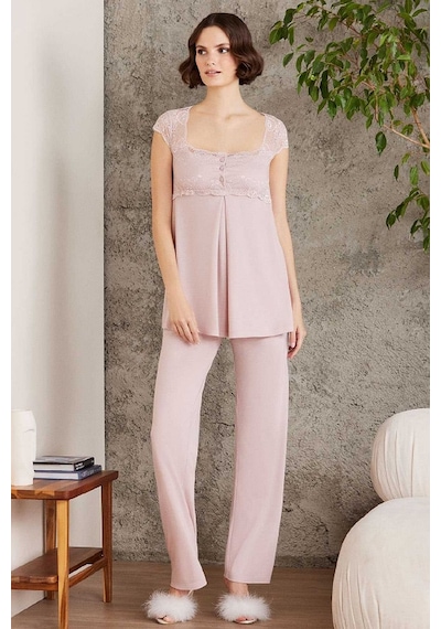 Pierre Cardin 2805 Hamile Lohusa Sabahlıklı Pijama Takım-pudra