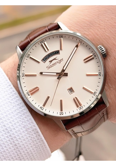 Slazenger Erkek Deri Kordon Bileklik Hediyeli 2 Yıl Garantili Suya Dayanıklı Kol Saati Vs.blkt.0758 Rose Gold