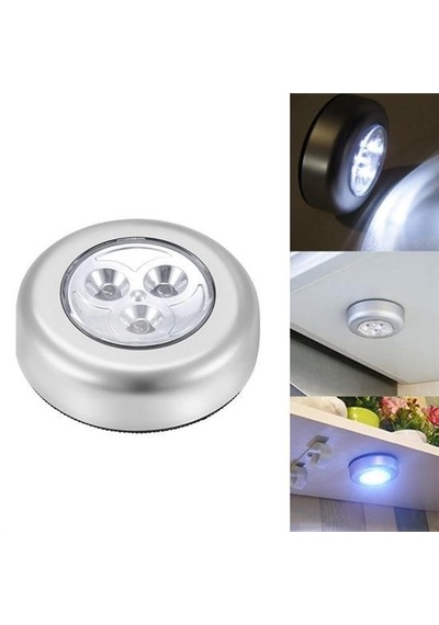 Kablosuz Spot Pilli Dokunmatik Led Lamba 3 Ledli Dolap Lambası Gri