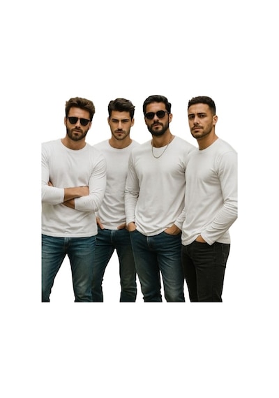 Rich Erkek Beyaz 4'lü Paket Basic Uzun Kollu Tişört Body T-shirt Beyaz