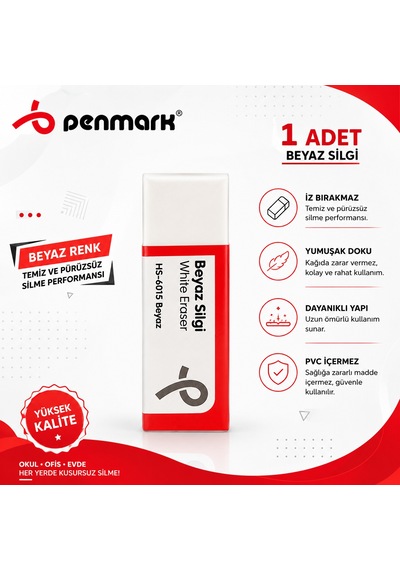 Penmark Beyaz Silgi 1 Adet Yumuşak,iz Bırakmaz Kaliteli