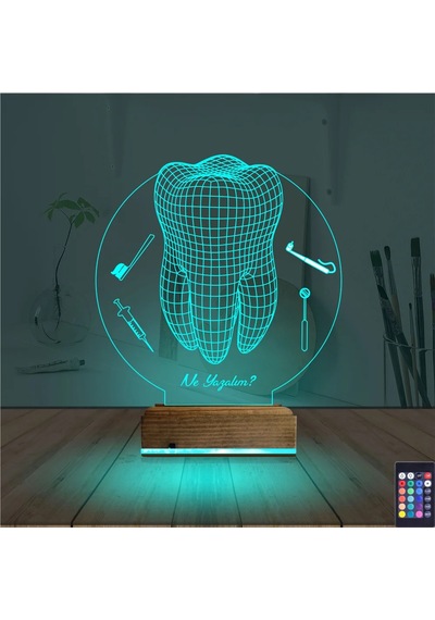 Luvivia Diş Hekimi Hediye Kişiye Özel 3d Lamba - Masa Gece Lambası V2 Şeffaf