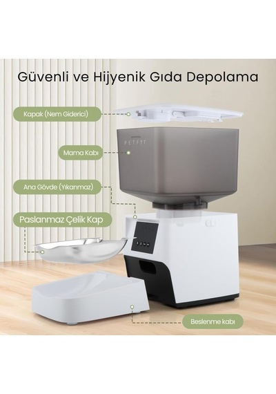 Elevate X 4l Wi-fi Akıllı Otomatik Kedi Köpek Mama Kabı Besleme Ünitesi Sesli Komut+çelik Kase+app Kontrol