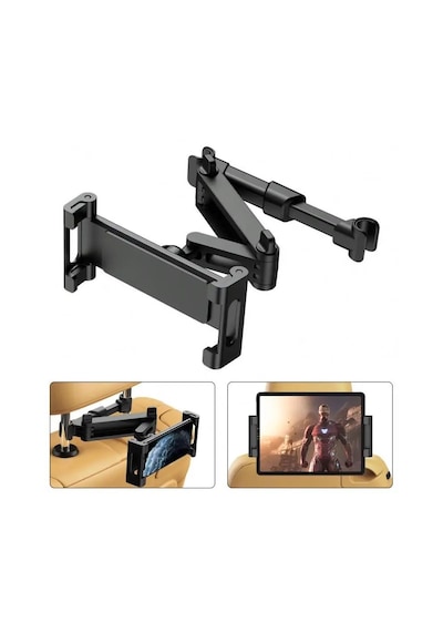 Araç Koltuk Arkası Telefon & Tablet Tutucu 360 Ayarlanabilir 5 14 Apple Uyumlu iPad , Tablet, Nintendo Switch Destekli Siyah