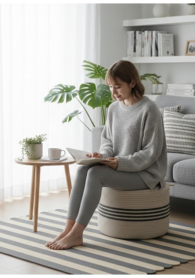 Natureline Jüt Puf Salon Pufu Antre Puf Makyaj Masası Ve Yatak Odası Banyo Puf Teras Veranda Ve Balkon Uyumlu Hasır Diğer