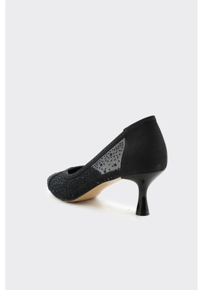 Derinet Melina Kısa Topuklu Stiletto Siyah Siyah