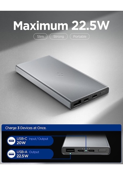 Spigen 10000 Mah Slim Alüminyum Kasa 22,5w Usb-c + Usb-a Giriş / Çıkış Hızlı Şarj 3 Portlu Powerbank / 1 Metre Type-c Harici Kablolu Taşınabilir Şarj Cihazı + Taşıma Çantası Ea2210 Gray Gri Spigen 10000 Mah Slim Alüminyum Kasa 22,5w Usb-c + Usb-a Giriş / Çıkış Hızlı Şarj 3 Portlu Powerbank / 1 Metre Type-c Harici Kablolu Taşınabilir Şarj Cihazı + Taşıma Çantası Ea2210 Gray Gri