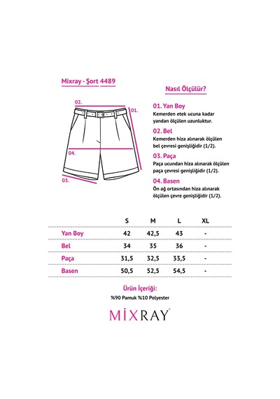 Mixray 40222 Kadın Yüksek Bel Deri Kemerli Pileli Şort Naturel