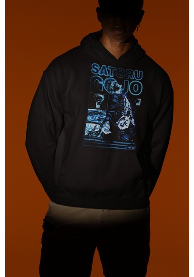Sevbano Satoru Gojo Jujutsu Kaisen Baskılı Unisex Oversize Anime Hoodie Siyah