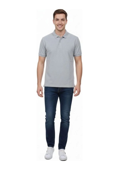 Erkek Polo Yaka Düğmeli Pike Kumaş Tişört Regular Fit Kısa Kol T-shirt - Gri