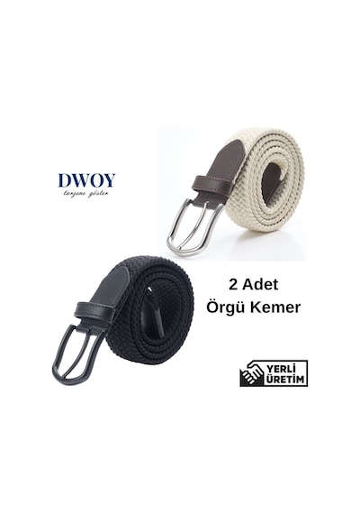 Dwoy Elastik Örgü Kemer 2'li Set-809 Krem